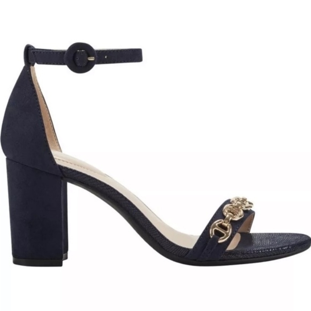 Bandolino Navy Heels with Gold Chain Accent - Picture 2 of 6